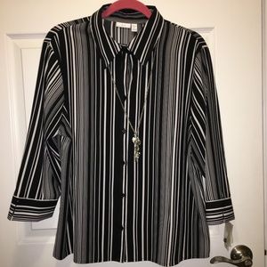 Apt 9 Black & White Striped Button Down Blouse -XL